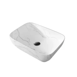 Vasque à poser Rectangle en Céramique Blanche Mat Effet Marbre - 45,5x32,5x13 cm - WHITE MARBLE