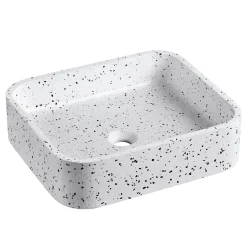 Vasque à poser rectangle en terrazzo blanc 45x38cm