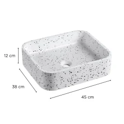 Vasque à poser rectangle en terrazzo blanc 45x38cm