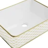 Vasque à poser rectangulaire, céramique 48x37x13 cm Blanc/or