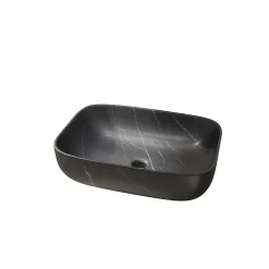 Vasque à poser rectangulaire en céramique noire mat effet marbre 46x32x13.5 cm - BLACK MARBLE