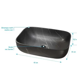 Vasque à poser rectangulaire en céramique noire mat effet marbre 46x32x13.5 cm - BLACK MARBLE