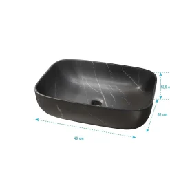 Vasque à poser rectangulaire en céramique noire mat effet marbre 46x32x13.5 cm - BLACK MARBLE