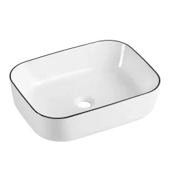 Vasque à poser rectangulaire céramique blanc et noir Kala