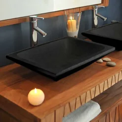 Vasque à poser rectangulaire noire en Terrazzo pour salle de bain design