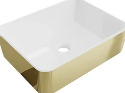 Vasque à poser rectangulaire, céramique 48x37x13 cm Blanc/or