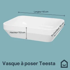 Vasque à poser rectangulaire en résine blanc satin l.45 x H.11,5 x P.35 cm, GoodHome Teesta