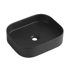 Vasque à poser rectangulaire à bords arrondis, 38x45 cm, céramique, noir mat, Pablo Homesight