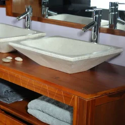 Vasque à poser rectangulaire blanc pigmenté en Terrazzo pour salle de bain design