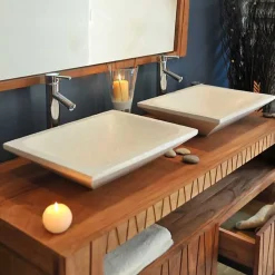 Vasque à poser rectangulaire blanc pigmenté en Terrazzo pour salle de bain design