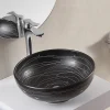 Vasque à Poser Ronde - Céramique Noire rainurée Blanc - 41 cm Dark