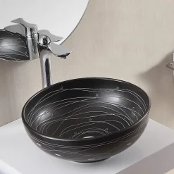 Vasque à Poser Ronde - Céramique Noire rainurée Blanc - 41 cm Dark