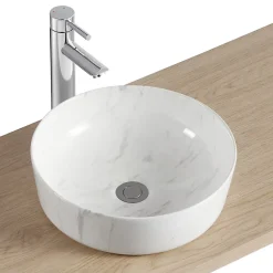 Vasque à poser ronde céramique imitation marbre blanc Lou