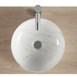 Vasque à poser ronde céramique imitation marbre blanc Lou