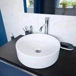Vasque à poser ronde céramique blanc mat GoodHome Samal