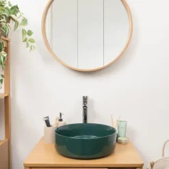 Vasque à poser ronde céramique vert sapin brillant Ø36 x H.12 cm Homesight Romeo