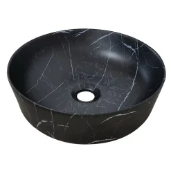 Vasque à poser ronde céramique imitation marbre noir Lou