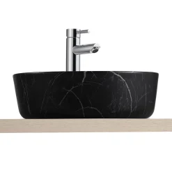 Vasque à poser ronde céramique imitation marbre noir Lou