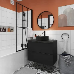 Vasque à poser ronde céramique noir mat GoodHome Samal