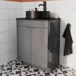 Vasque à poser ronde céramique noir mat GoodHome Samal