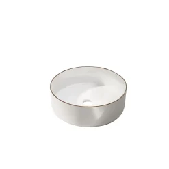 Vasque à poser ronde en céramique blanche avec liseré doré rosé Ø35,5 x H.12 cm, Galedo