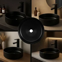 Vasque à poser ronde en céramique noir - DILECI