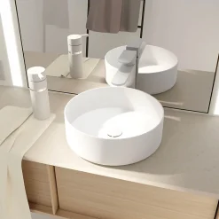 Vasque à poser ronde en céramique blanc mat Ø36 x H.12 cm, Galedo