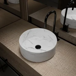 Vasque à poser Ronde en Céramique Blanche Mat Effet Marbre - 36cm x 13cm - WHITE MARBLE