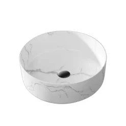 Vasque à poser Ronde en Céramique Blanche Mat Effet Marbre - 36cm x 13cm - WHITE MARBLE