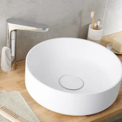 Vasque à poser ronde en résine blanche Ø38 x H.12 cm GoodHome Apanas