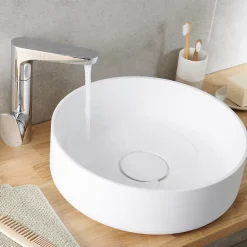 Vasque à poser ronde en résine blanche Ø38 x H.12 cm GoodHome Apanas