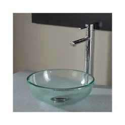 Vasque à poser ronde petit diamètre 31 cm en verre transparent
