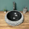 Vasque à poser ronde PITA - 40 cm noir en basalte