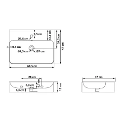 Vasque À Poser Schulte Dara - 60,5 X 47 X 14,5 Cm - Rectangulaire - Blanc