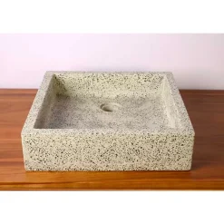 Vasque à poser timbre crème moucheté carrée en Terrazzo pour salle de bain