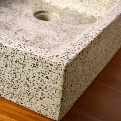 Vasque à poser timbre crème moucheté carrée en Terrazzo pour salle de bain