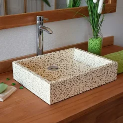 Vasque à poser timbre crème moucheté carrée en Terrazzo pour salle de bain