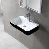 Vasque à poser 60x40x14cmou lavabo à suspendre en fonte minérale - noir/blanc mat - TWG201