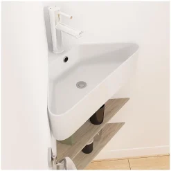 Vasque à suspendre d'angle en céramique blanche 42,5cm