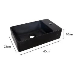 Vasque à suspendre ou à poser rectangulaire en résine noire 40x23cm