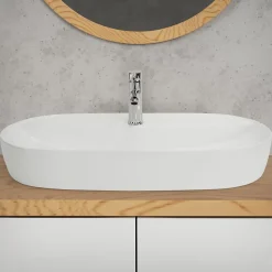 Vasque a poser ovale blanc en ceramique lavabo pour salle de bain 800x400x120 mm