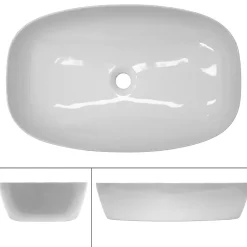 Vasque a poser salle de bain lavabo bol ovale blanc en ceramique 605x380x180 mm