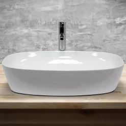 Vasque a poser salle de bain lavabo bol ovale blanc en ceramique 605x380x180 mm