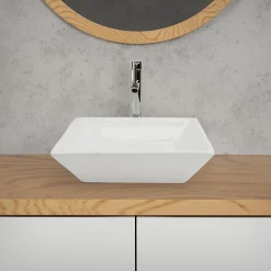 Vasque carré ceramique blanc lavabo a poser sur plan de toilette 410x410x120 mm