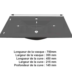Vasque cémarique Blanc à encastrer 75 x 35 cm Lavabo de salle de bain encastrable