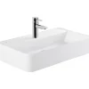 Vasque céramique traditionnelle SANINDUSA rectangulaire a poser sur plan 60x35 avec trou pour robinetterie Sanlife blanc