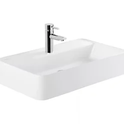Vasque céramique traditionnelle SANINDUSA rectangulaire a poser sur plan 60x35 avec trou pour robinetterie Sanlife blanc