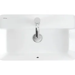 Vasque céramique traditionnelle SANINDUSA rectangulaire a poser sur plan 60x35 avec trou pour robinetterie Sanlife blanc