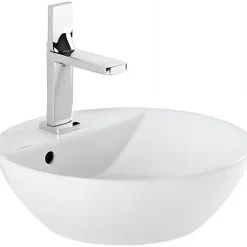 Vasque céramique traditionnelle SANINDUSA ronde a poser sur plan D38 avec trou pour robinetterie Sanlife blanc
