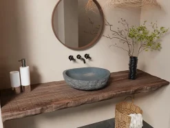 Vasque de salle de bain en pierre de rivière WATU - Couleur grise